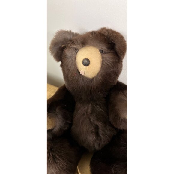 Vintage Handmade Brown Rabbit Fur & Suede Teddy Bear One Of A Kind Jointed 12″ - Picture 4 of 6